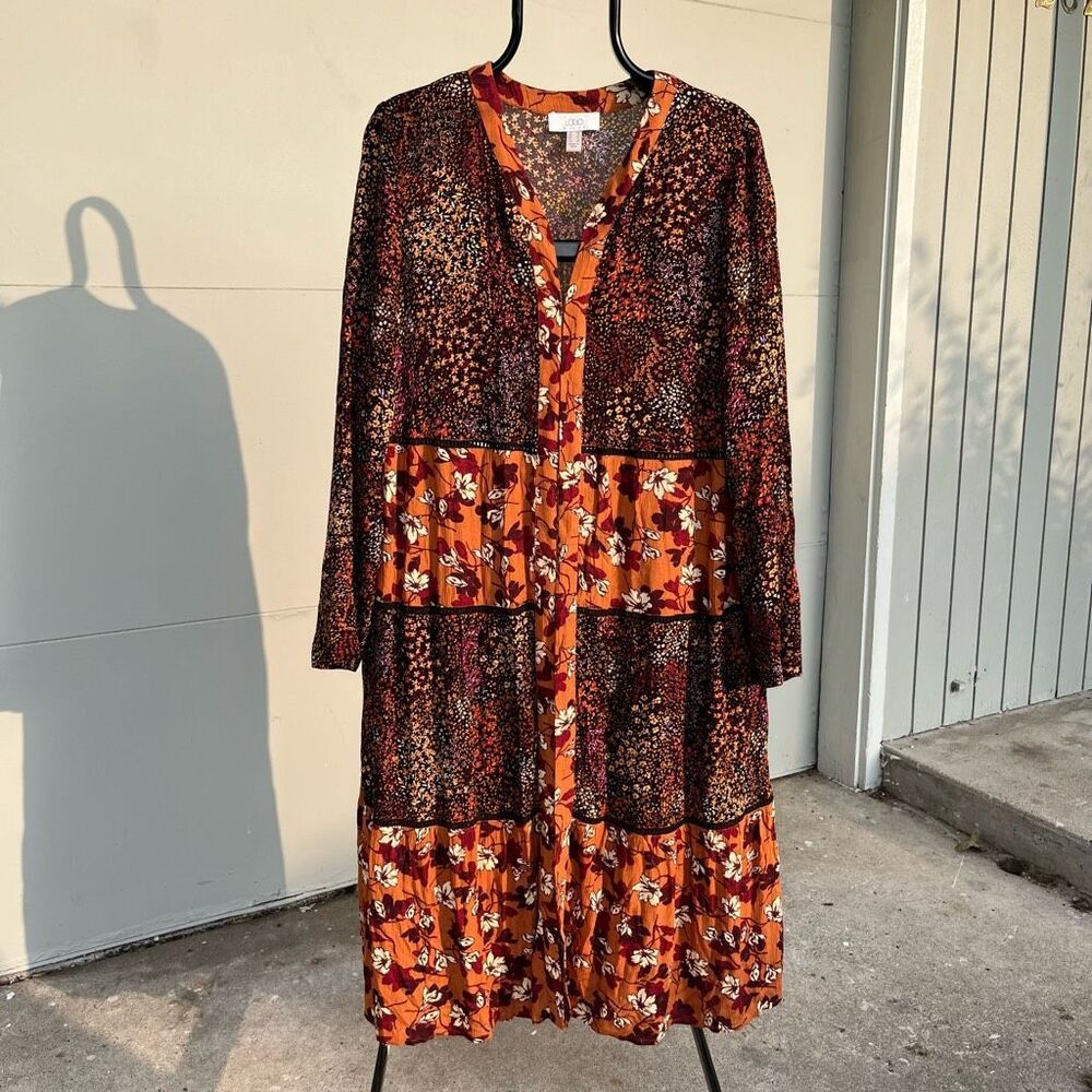 LOGO by Lori Goldstein LIMITED EDITION Floral Mixed Print Boho Duster Dress, S/M